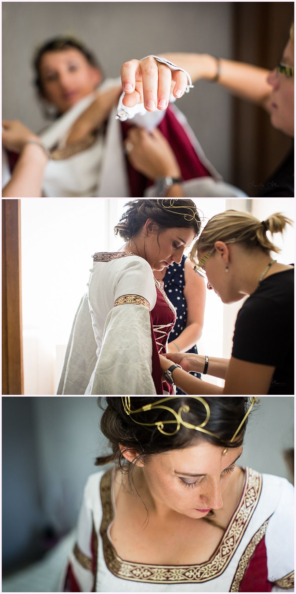 habillage des maries préparatifs mariage medieval en costume photographe mariage aurelie allanic